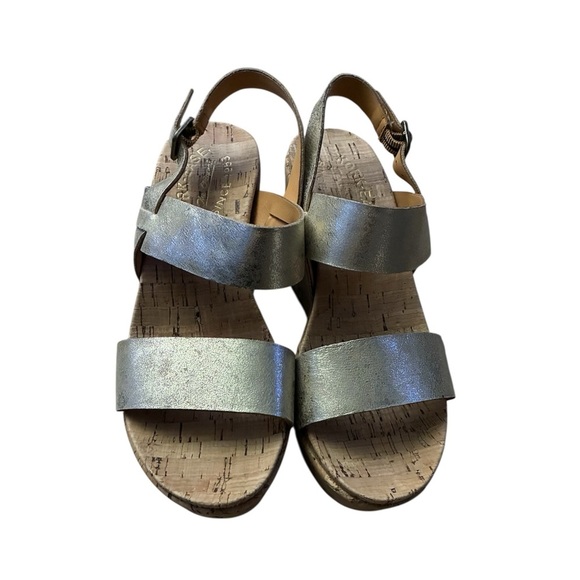 Kork-Ease Gold Cork Wedge Leather Upper Sandals 6 - Picture 1 of 9